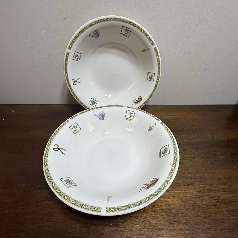 Royal Norfolk Greenbriar Garden Tools Set Of 2 Pasta Bowls 8.5